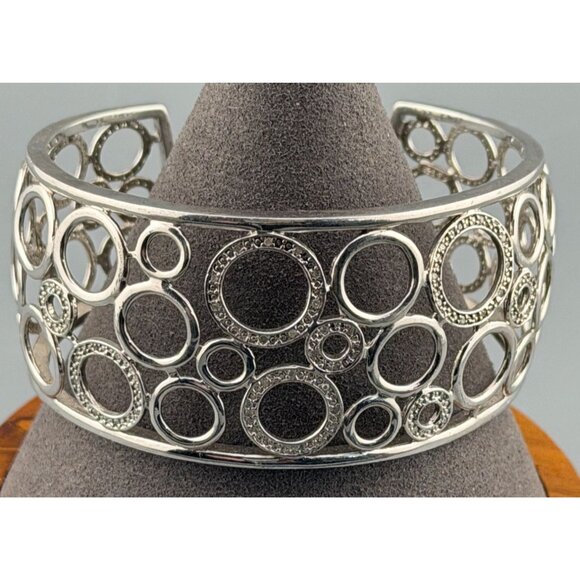 Sterling Silver Openwork Circle Bangle Bracelet with Diamond Chips 34.3g